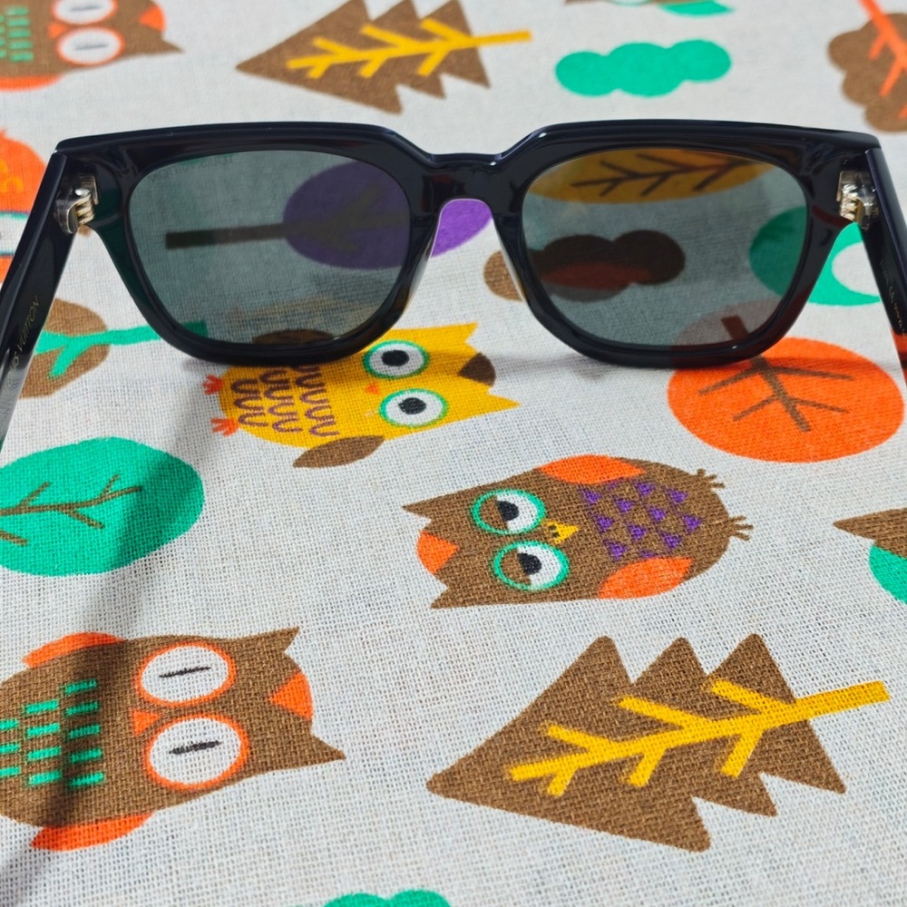 Louis Vuitton Black Frame Sunglasses with Brown Lenses and Gold Accents - Picture 6 of 9